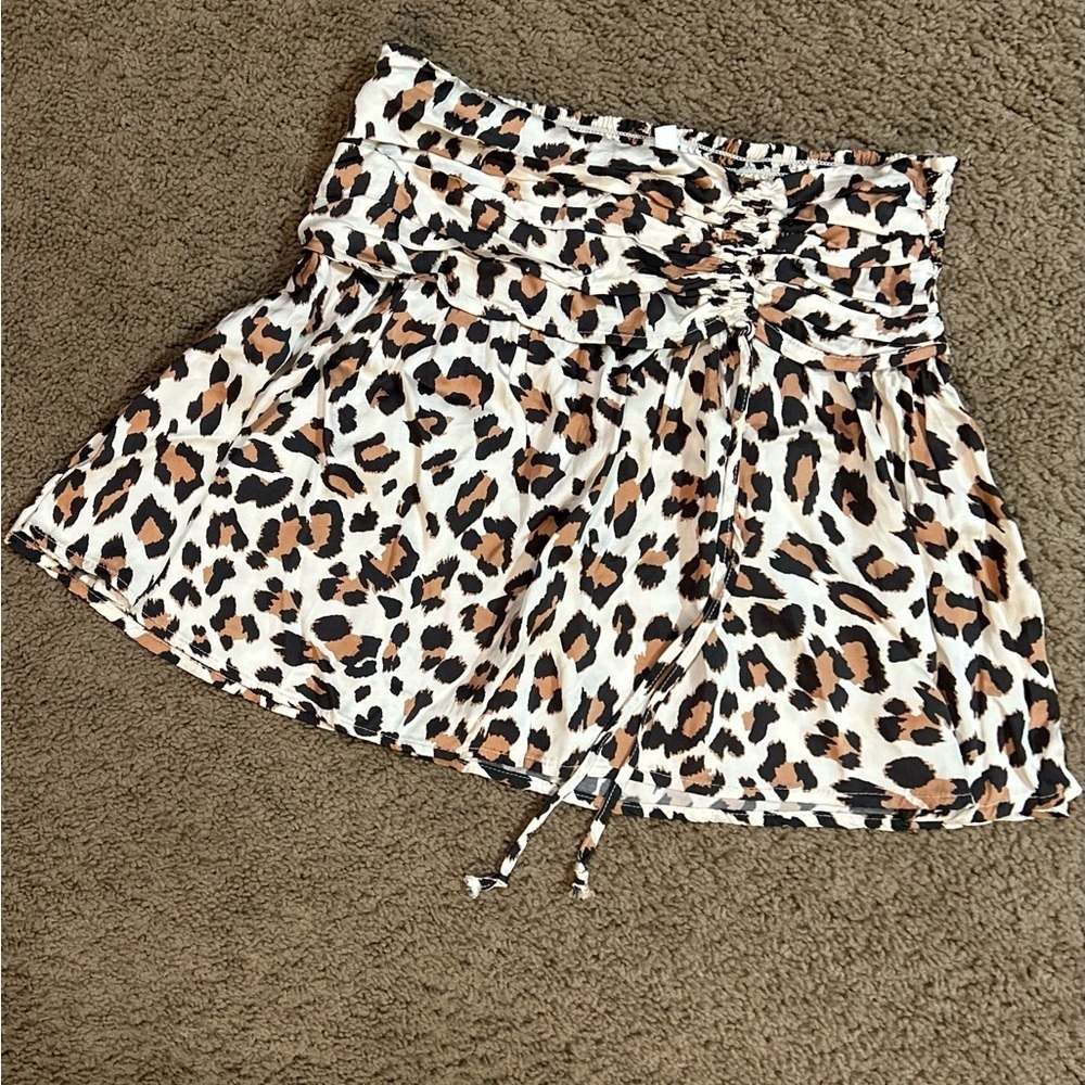 Aerie Leopard Print Mini Skirt Silky Feel Smocked Waist Tie Front Women’s Size S - Picture 3 of 6